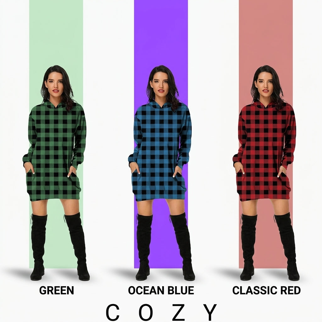 Women's Hooded Long Sleeve Plaid Sweatshirt
