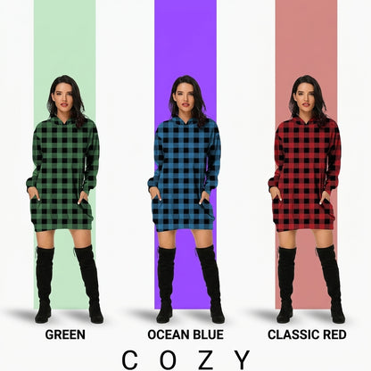 Women's Hooded Long Sleeve Plaid Sweatshirt