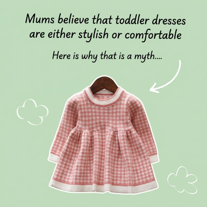 Girls' Knitted Plaid Sweater Dress for Children