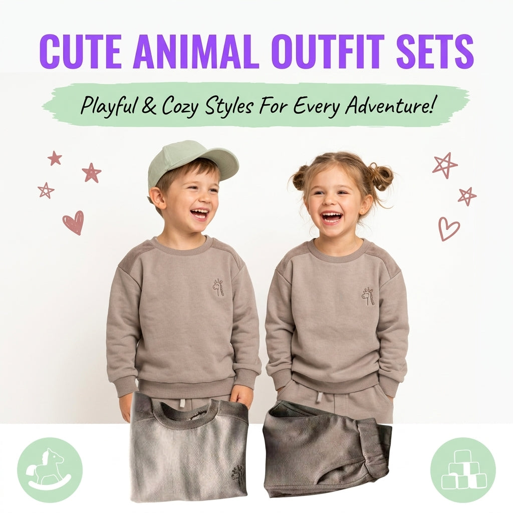Embroidered Animal Sweatshirts for Boys and Girls Set
