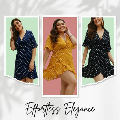 Women's  V-Neck Polka Dot Plus Size  Dress