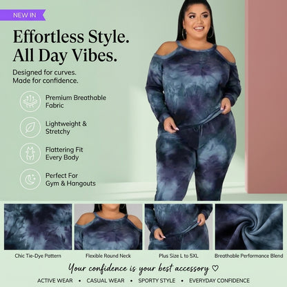 Plus Size Women's Off Shoulder Tie Dye Casual Suit