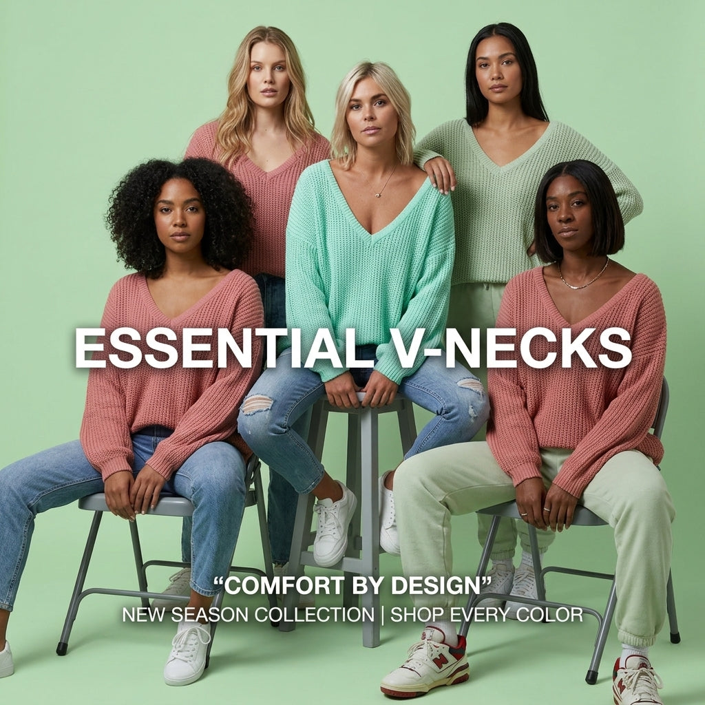 V-Neck Solid Color Sweater for Women