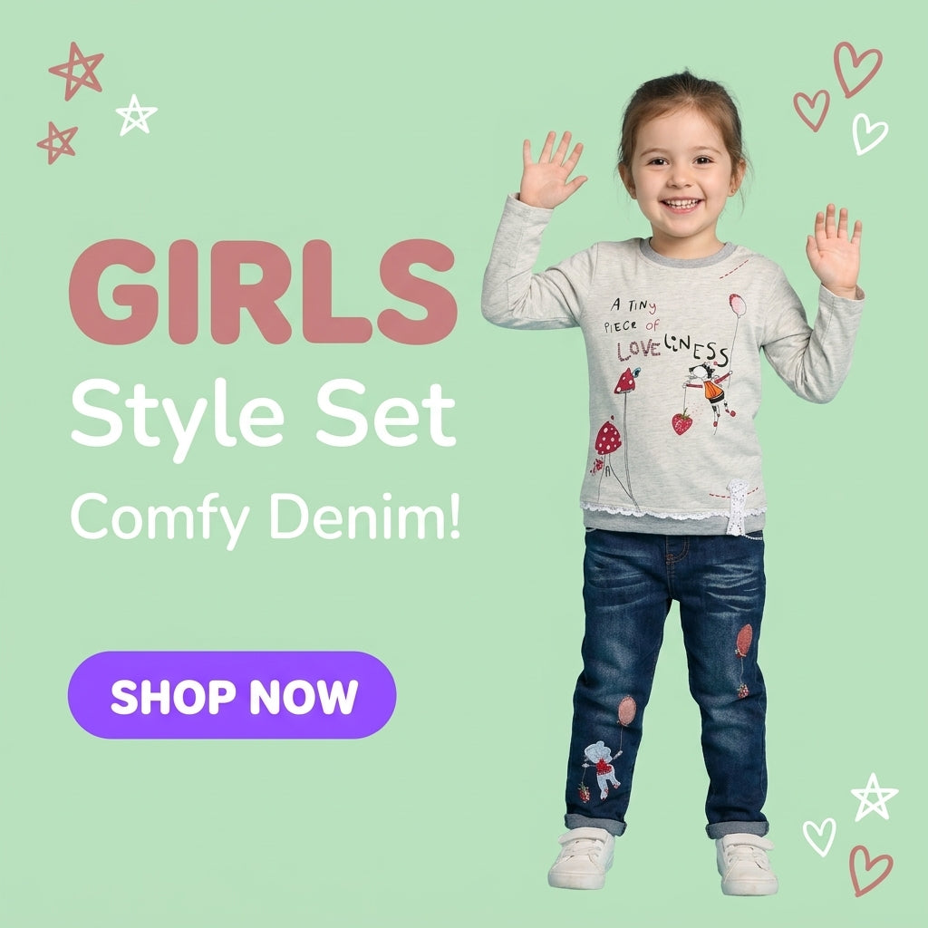 Girls' Outfit: Long Sleeve Floral Tee & Jeans