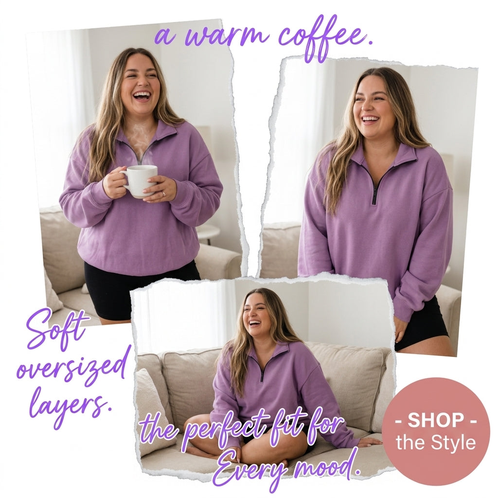 Plus Size Oversized Half Zip Pullover Sweatshirt