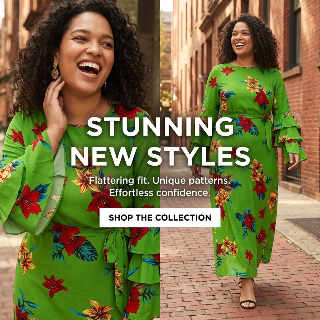 Plus Size Women's Dress with Ruffled Sleeves