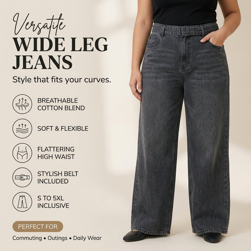 Plus Size Women's High Waist Wide Leg Straight Jeans