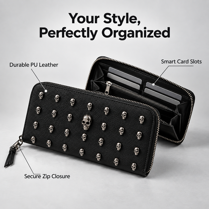 Skull Decor Long Wallet For Women With Card Holder