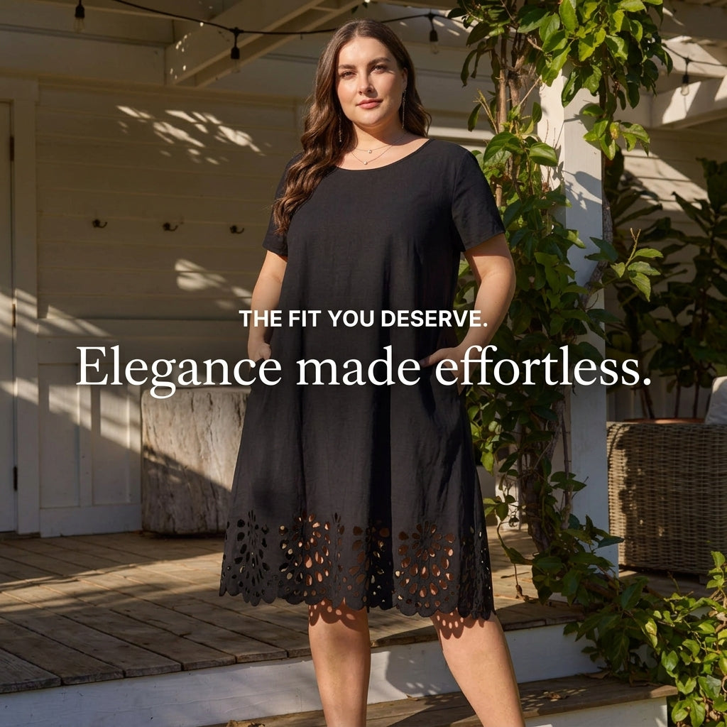 Plus Size Hollow Out Floral Hem A-Line Dress