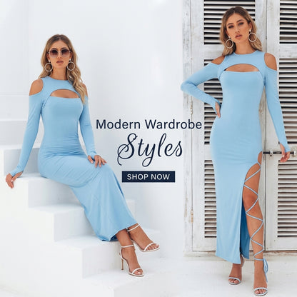 Women's Hollow-out Long Sleeve Split Dress Leggings