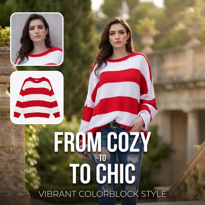 Women's sweater women's striped color block sweater