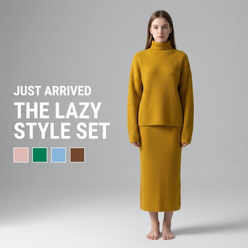 Lazy Style Women's Two-Piece High Neck Sweater Set