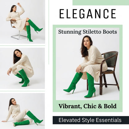 Green Rose Red High Tube Heels Boots