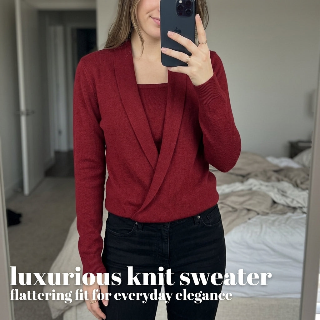 Knitted Solid Color Deep V-Neck Long Sleeve Sweater