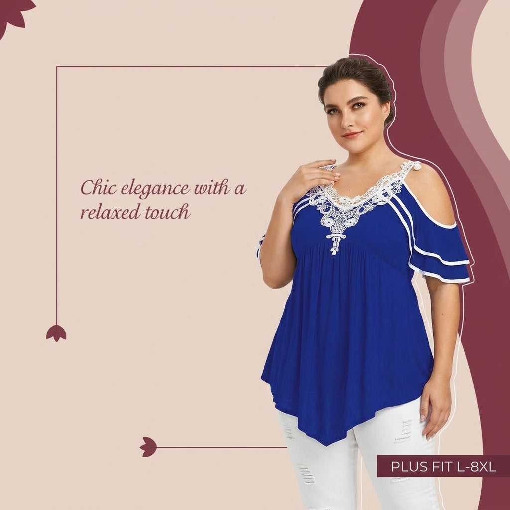 Loose Off Shoulder Lace Blouse for Women Plus Size