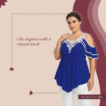 Loose Off Shoulder Lace Blouse for Women Plus Size