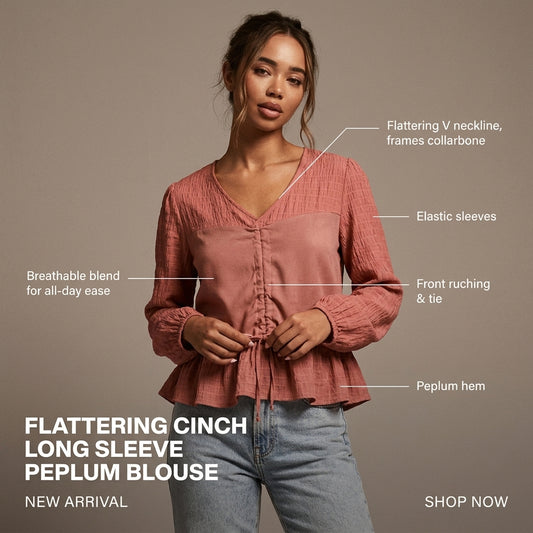 Loose Fit Drawstring V-Neck Long Sleeve Top