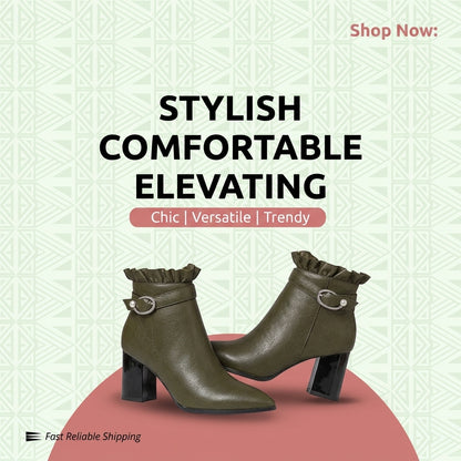 Lace Trim Ankle Boots for Women - Chunky Heels
