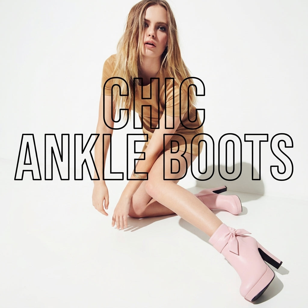 Bow Short Boots, Bow High Heels, Chunky Heeled Boots