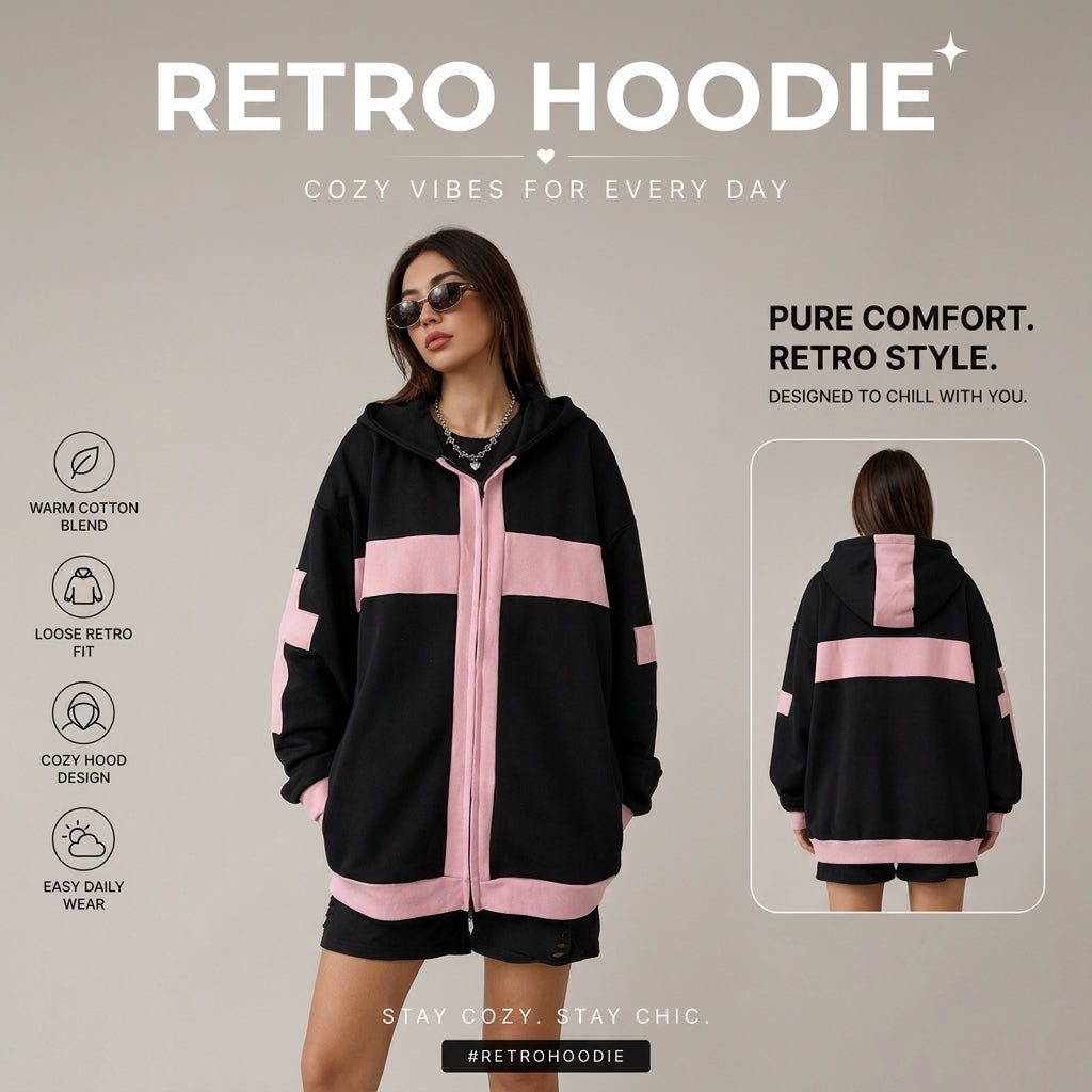 Loose Retro Hooded Sweater for Girls