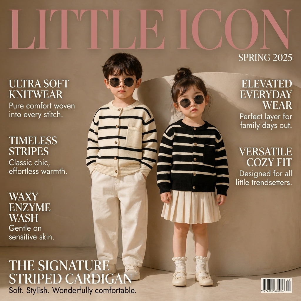 Girls' Soft Striped Waxy Cardigan Sweater