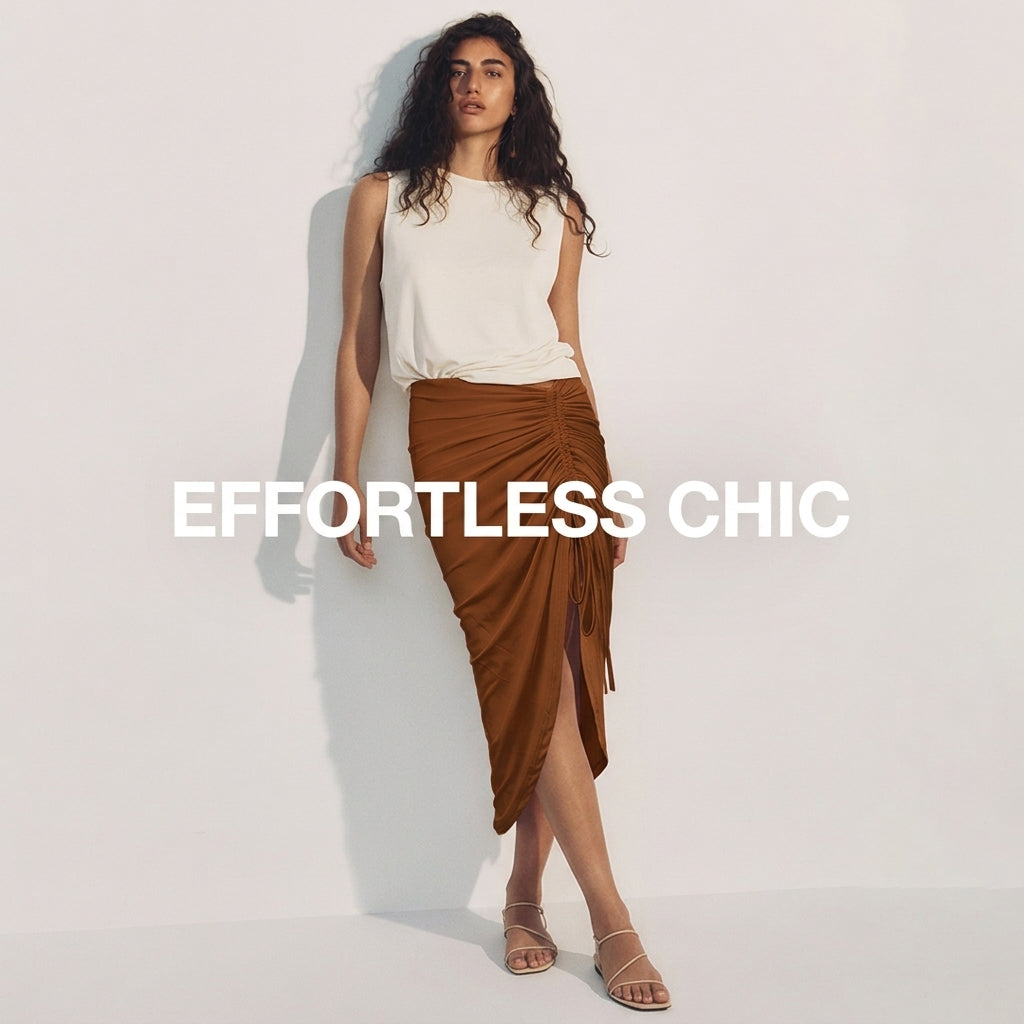 Irregular Split Cotton Midi Skirt with Stitching