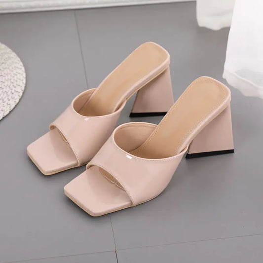 Thick High Heel Ladies Sandals with Square Toe