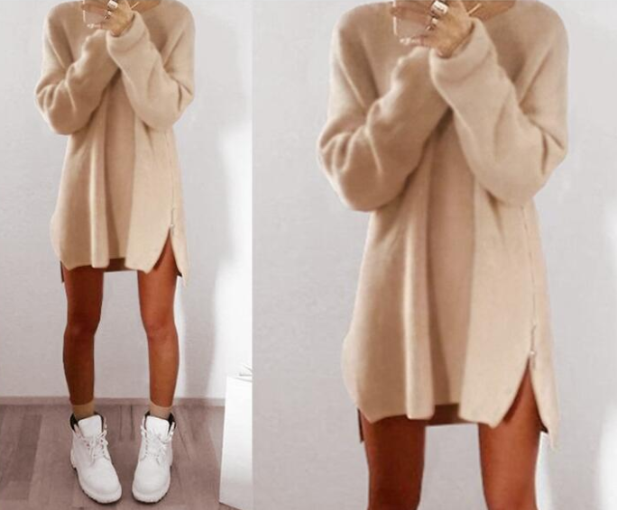 Casual Loose Zipper Sweater and Sweater Dress