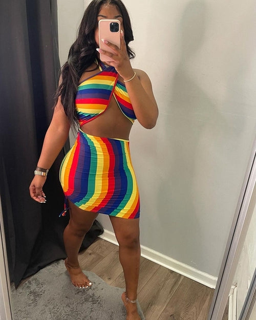 Backless Tie Dye Halter Bodycon Mini Dress
