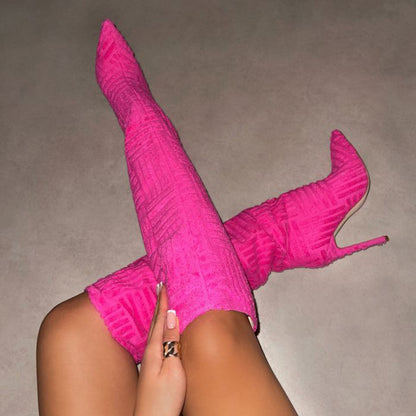 Green Rose Red High Tube Heels Boots