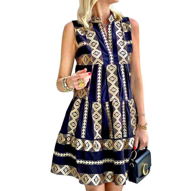Vintage Women's Sleeveless Printed Dress
