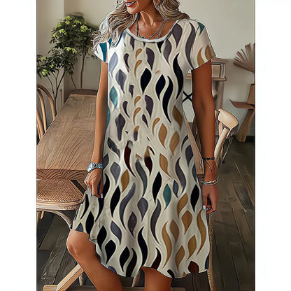 Loose Fit Printed Short Sleeve Dress