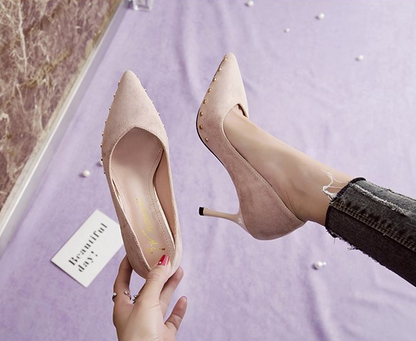 Stiletto Heels with Rivets and Pointed Toe Design