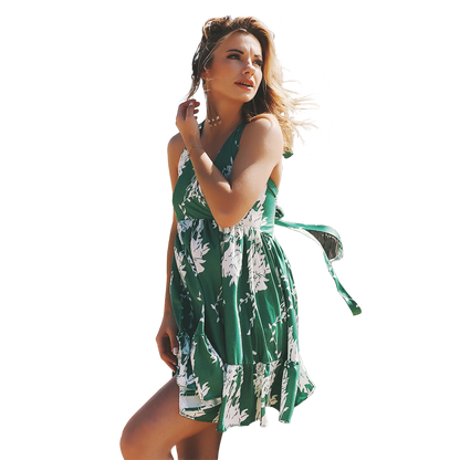 LIVA V-Neck Backless Sleeveless Beach Dress