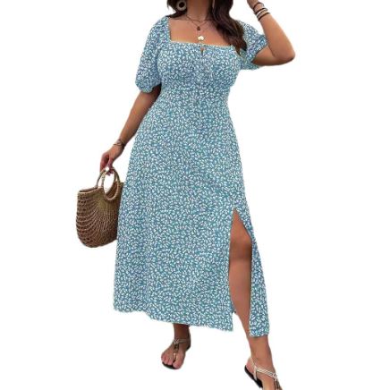 Plus Size Floral Side Slit Dress