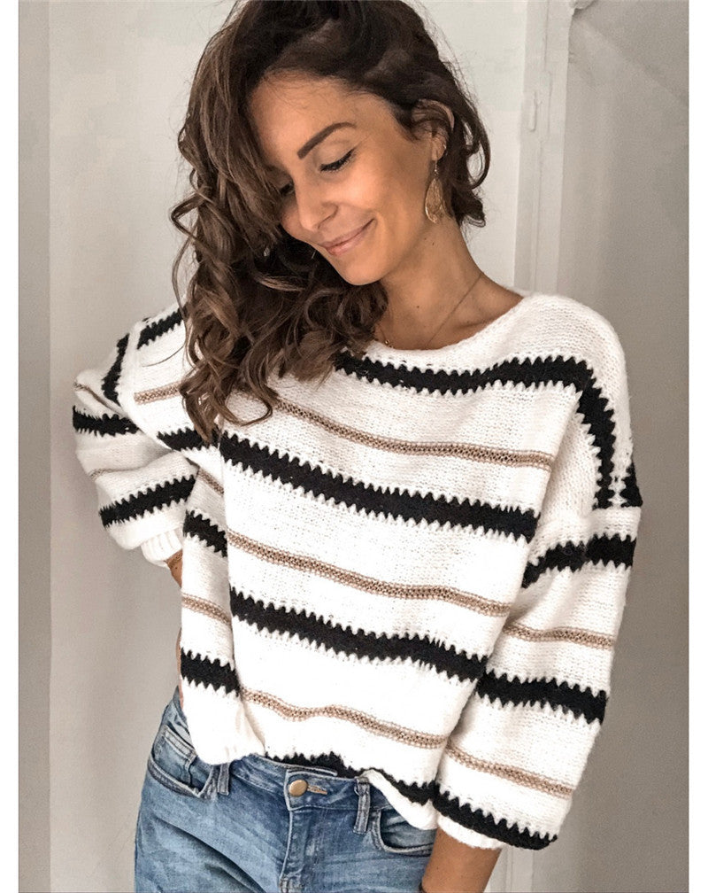 Women's Knitted Sweater with Stripes