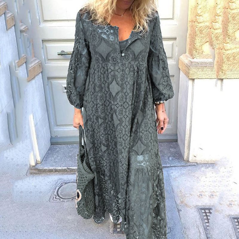 Lace-Trimmed Long Sleeve Dress