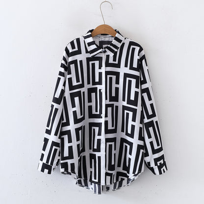 Fashion Floral Print Loose Long Sleeve Shirt for Women