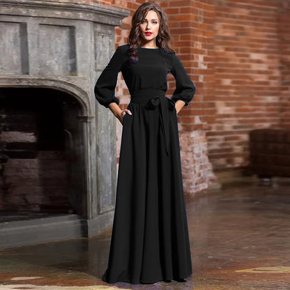 Plus Size Long Sleeve Evening Dress with Bow Tie