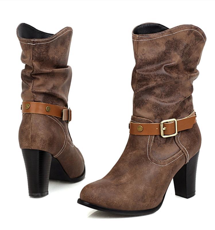 Pleated Mid-Heel Boots