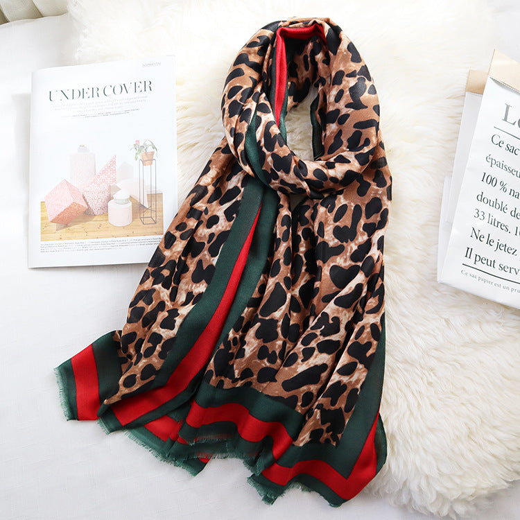 Women's Cotton Linen Leopard Print Scarf for Fall/Winter