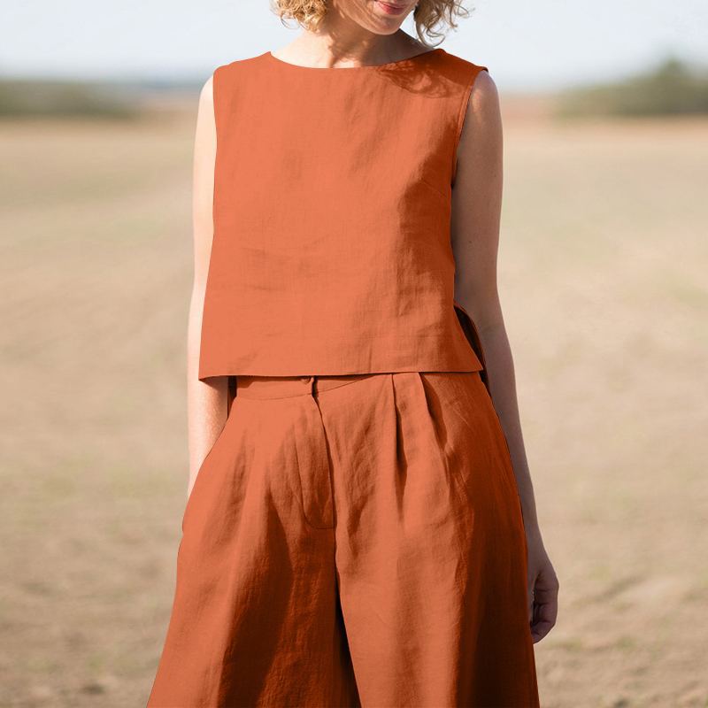 Vintage Cotton-Linen Plus Size Women's Set