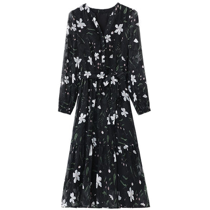 French Style Floral Chiffon Dress for Women