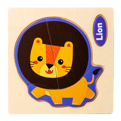 3D Wooden Cartoon Animal Traffic Puzzle for Kids