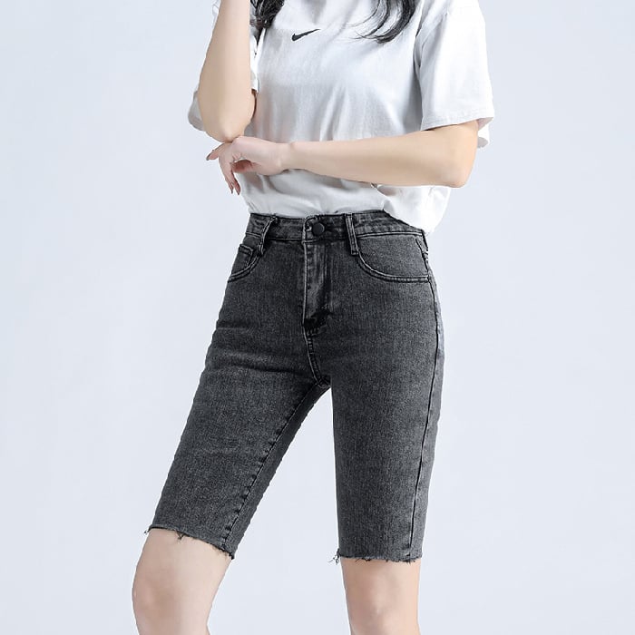 Trendy Women's Tight-Fitting Denim Five-Point Pants