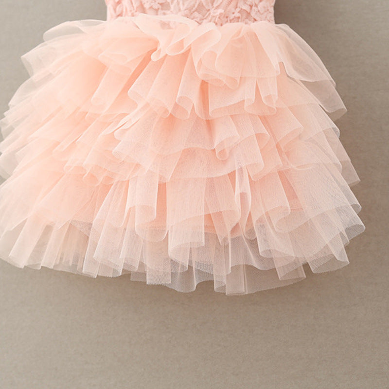 Rose Bow Puffed Princess Dress for Girls with Lace