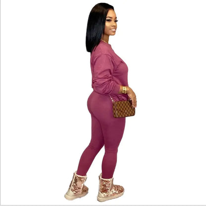 Trendy Women's Candy Color Two-Piece Casual Set