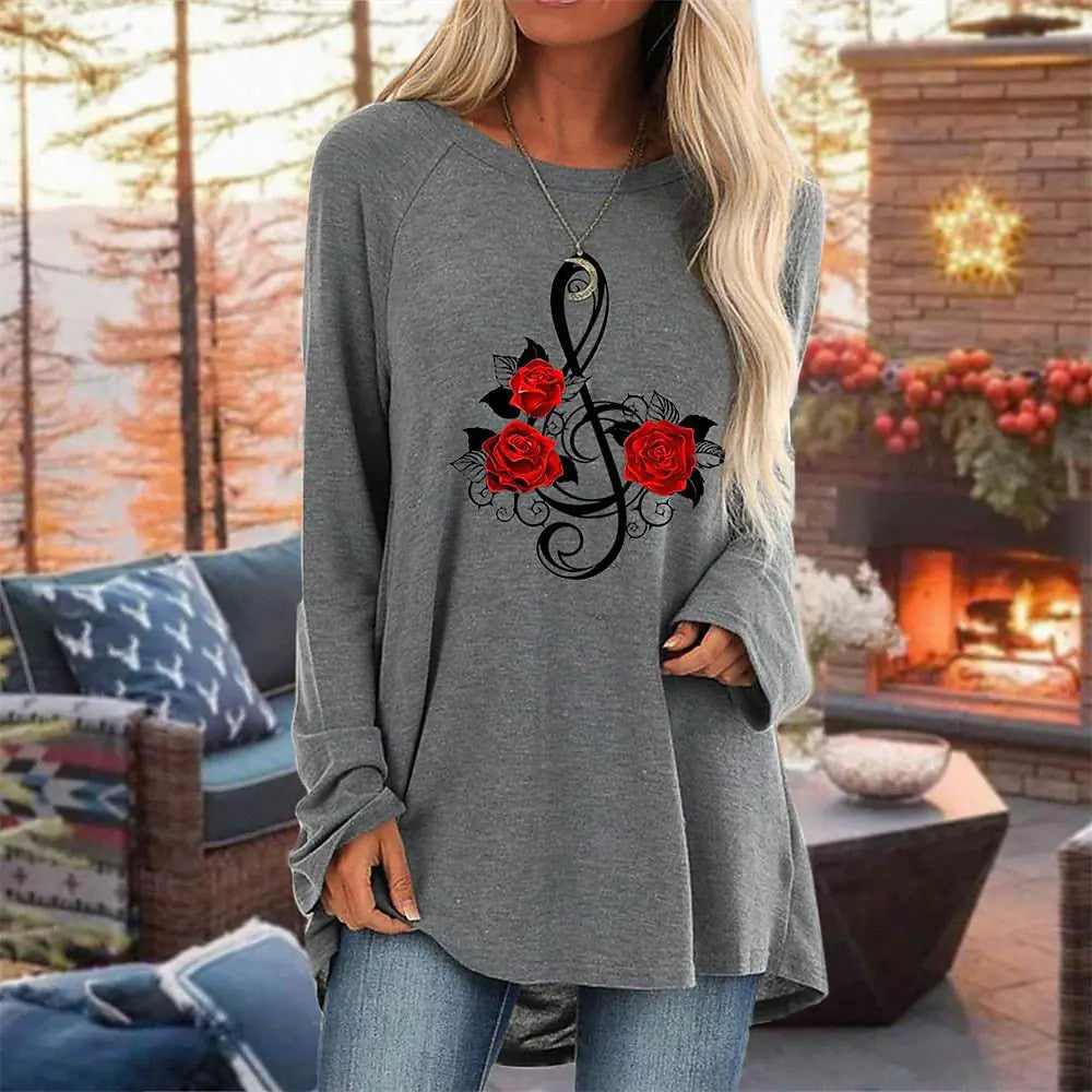 3D Rose Women's Round Neck T-Shirt - Trendy Attic Store01