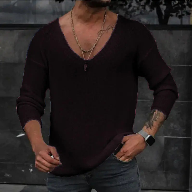 Men's Long Sleeve V-Neck Independent Sweater