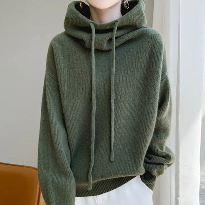 Thick Wool Hooded Sweater for Women - Cozy Knitted Top